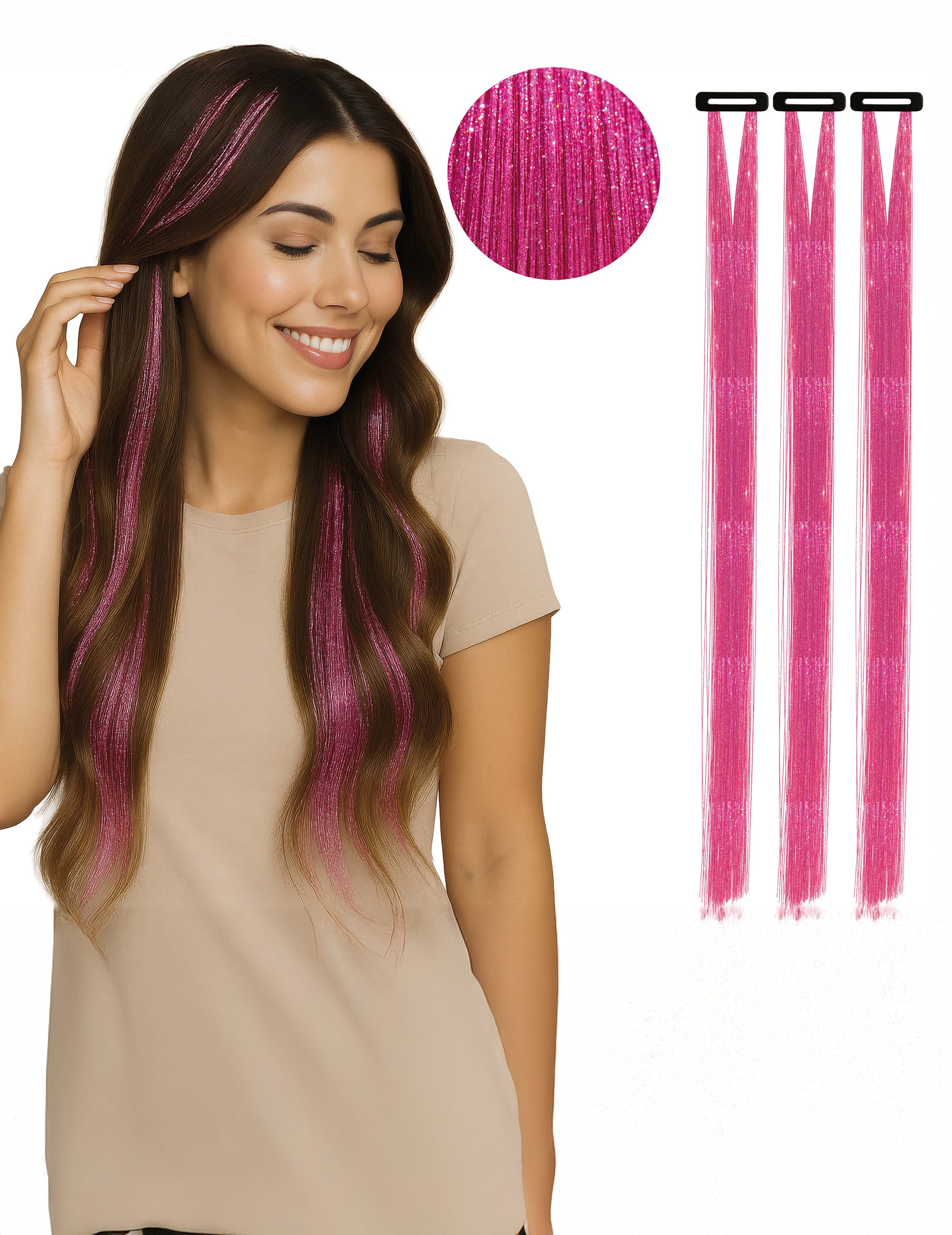 Mèches de cheveux brillantes pour femme roses