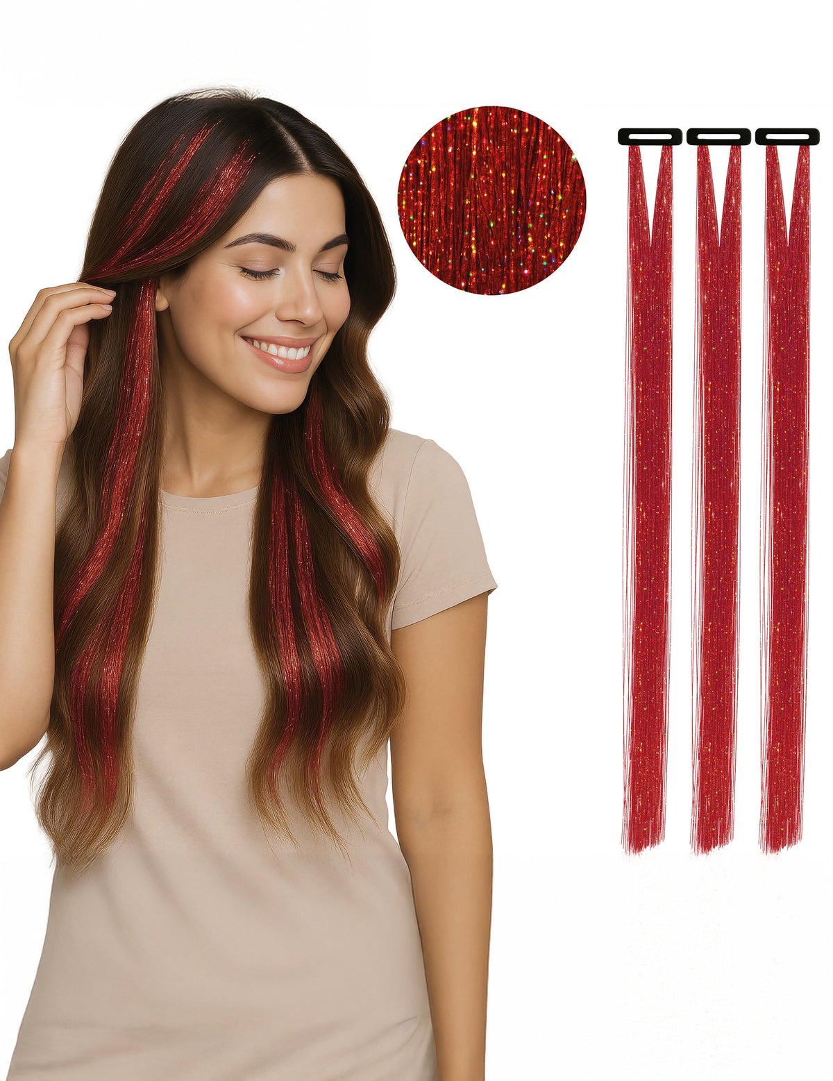 Mèches brillantes pour femme rouges à paillettes