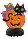Mini centre de table en papier alvéolé chat et citrouille pour décoration d'Halloween orange et noir