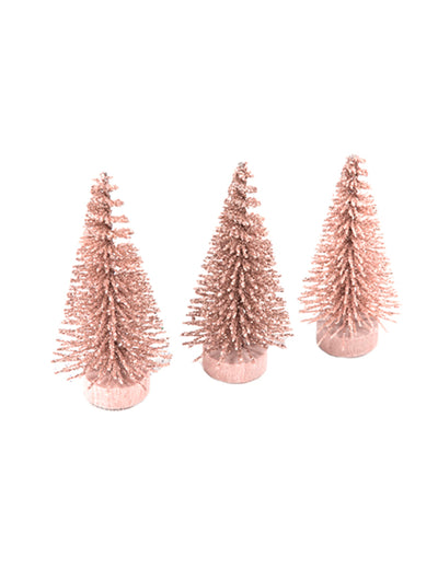 Petits sapins artificiels de Noël pour décoration rose gold pailletés
