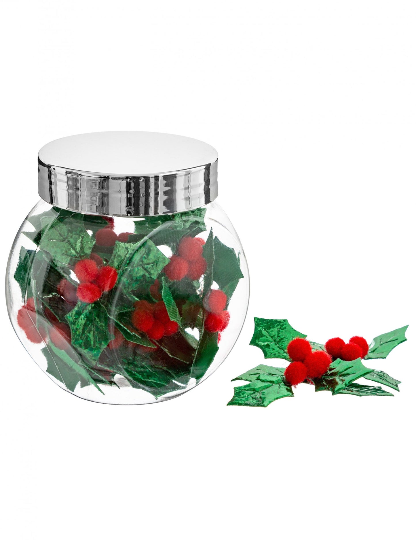 30 db apró magyallevél és piros bogyós gyümölcsdísz, 4 x 5 cm