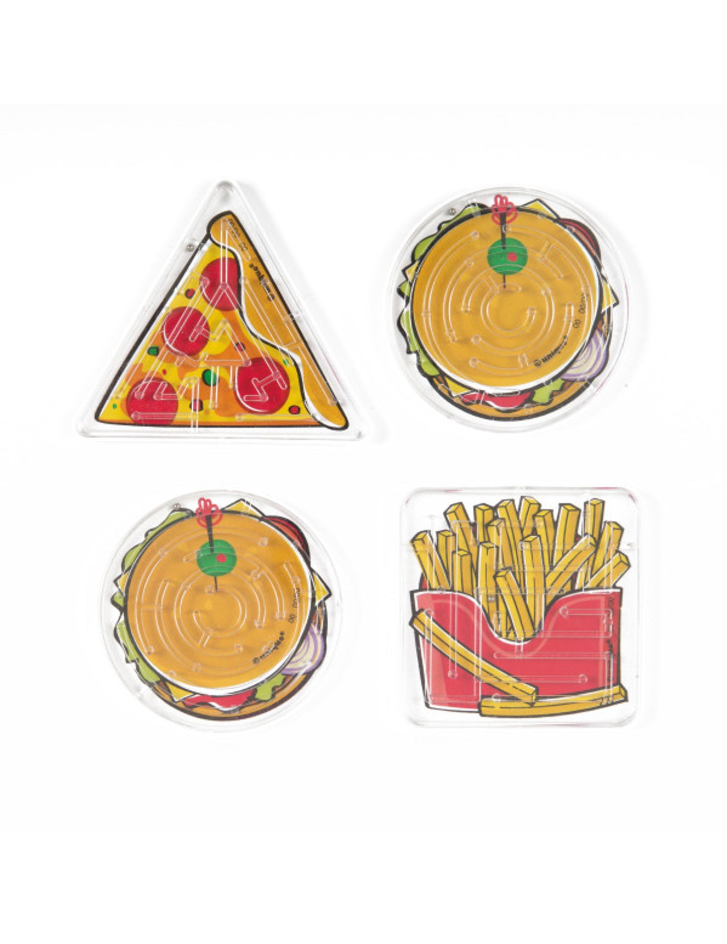 4 kiegészítő, piñata játékok, labirintus, gyorsétterem, hamburger, pizza