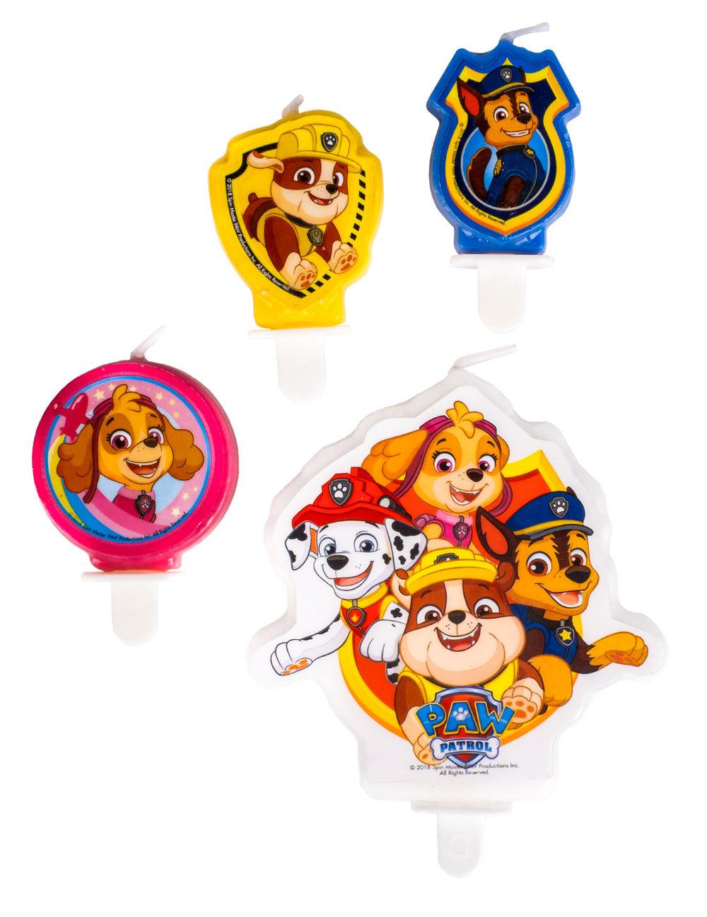 Lot de 4 bougies d'anniversaire Pat' Patrouille pour enfant multicolores avec Chase Marcus Ruben et Stella