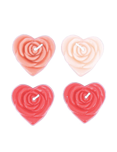 4 bougies roses en forme de cœur pour décoration de fête nuances de rose pastel