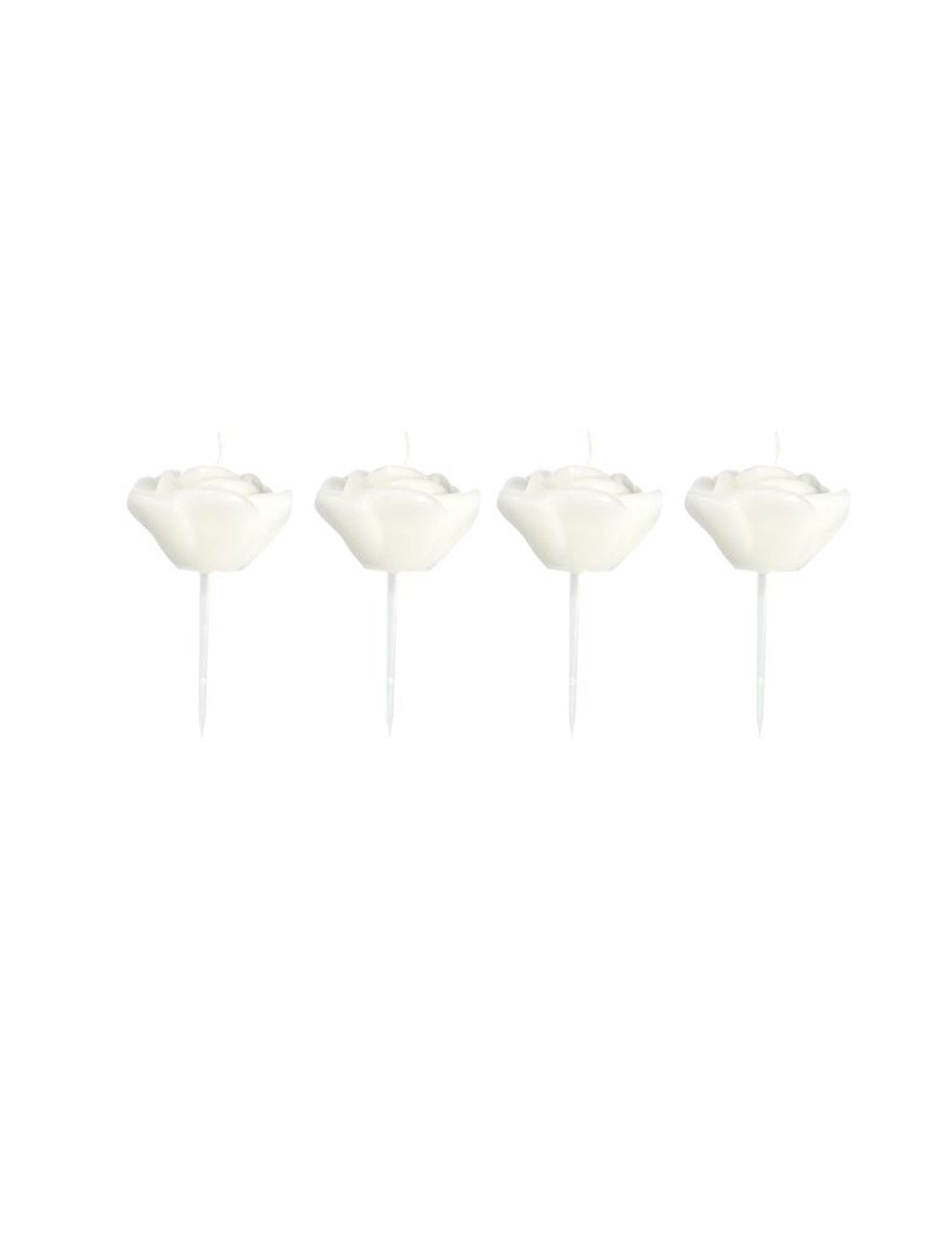 4 bougies en forme de roses sur pic pour décoration blanches