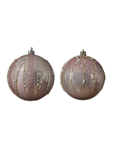 4 db rózsaszín és arany csillámos karácsonyi gömb 8 cm 
