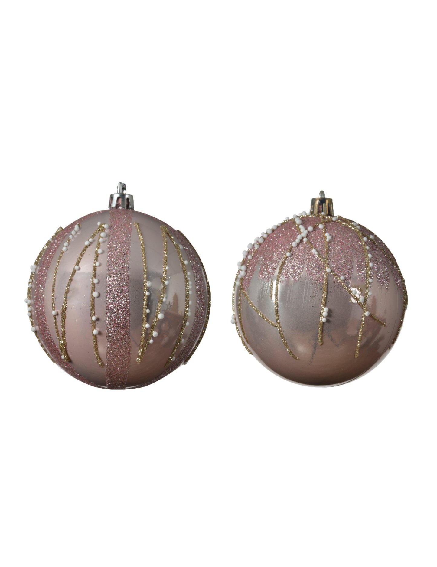 4 db rózsaszín és arany csillámos karácsonyfadísz 8 db cm gyöngyökkel