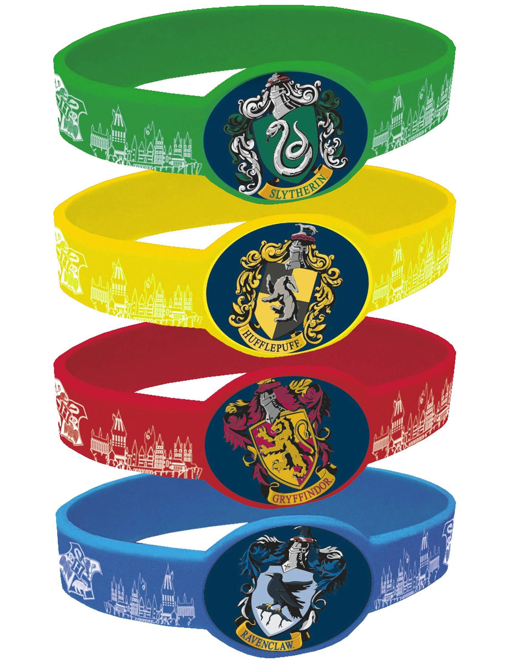 Harry Potter gyermek multicolored gumis karkötők a Roxfort címereivel