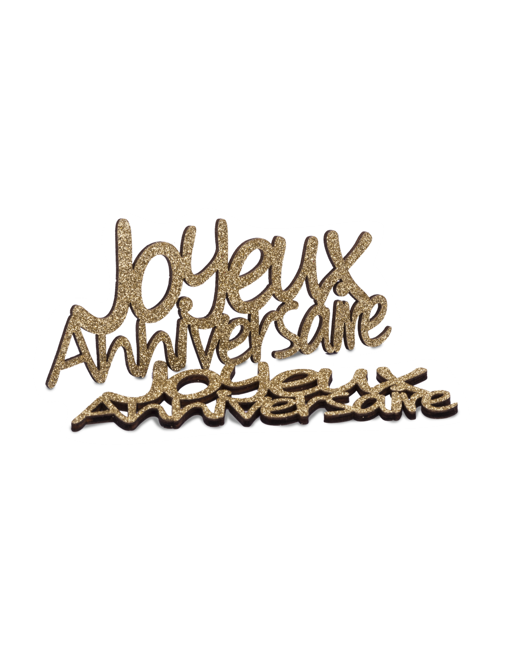 Décorations en bois Joyeux Anniversaire pour fête dorées pailletées