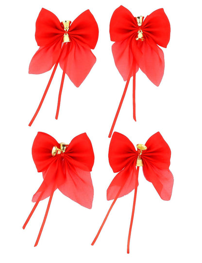 4 nœuds avec clochettes rouge et or 9 x 10 cm