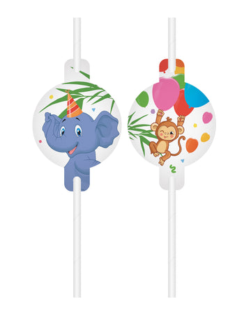 4 medál alakú szívószál, dzsungel lufik, szafari témájú