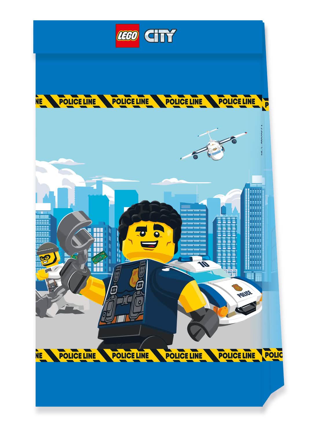 Lego City papír ajándéktáskák gyermekeknek, kékek, rendőrségi díszítéssel