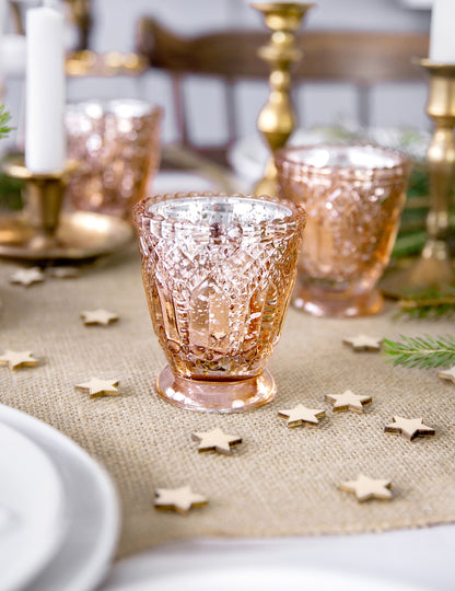 4 rozéarany üveg gyertyatartó 8 cm esküvői dekoráció