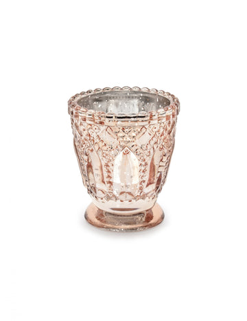 Photophore en verre décoration de mariage rose gold avec motifs ciselés