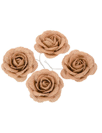 4 roses en jute pour mariage champêtre beige naturel