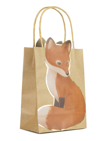 4 db kraft ajándéktasak erdei róka mintával, 28 x 15 cm cm fogantyúkkal