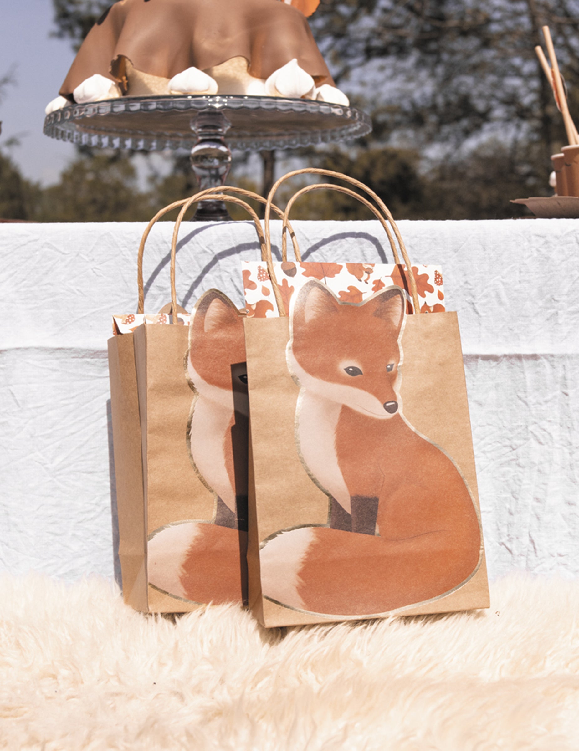 Mise en situation du sac cadeau woodland renard