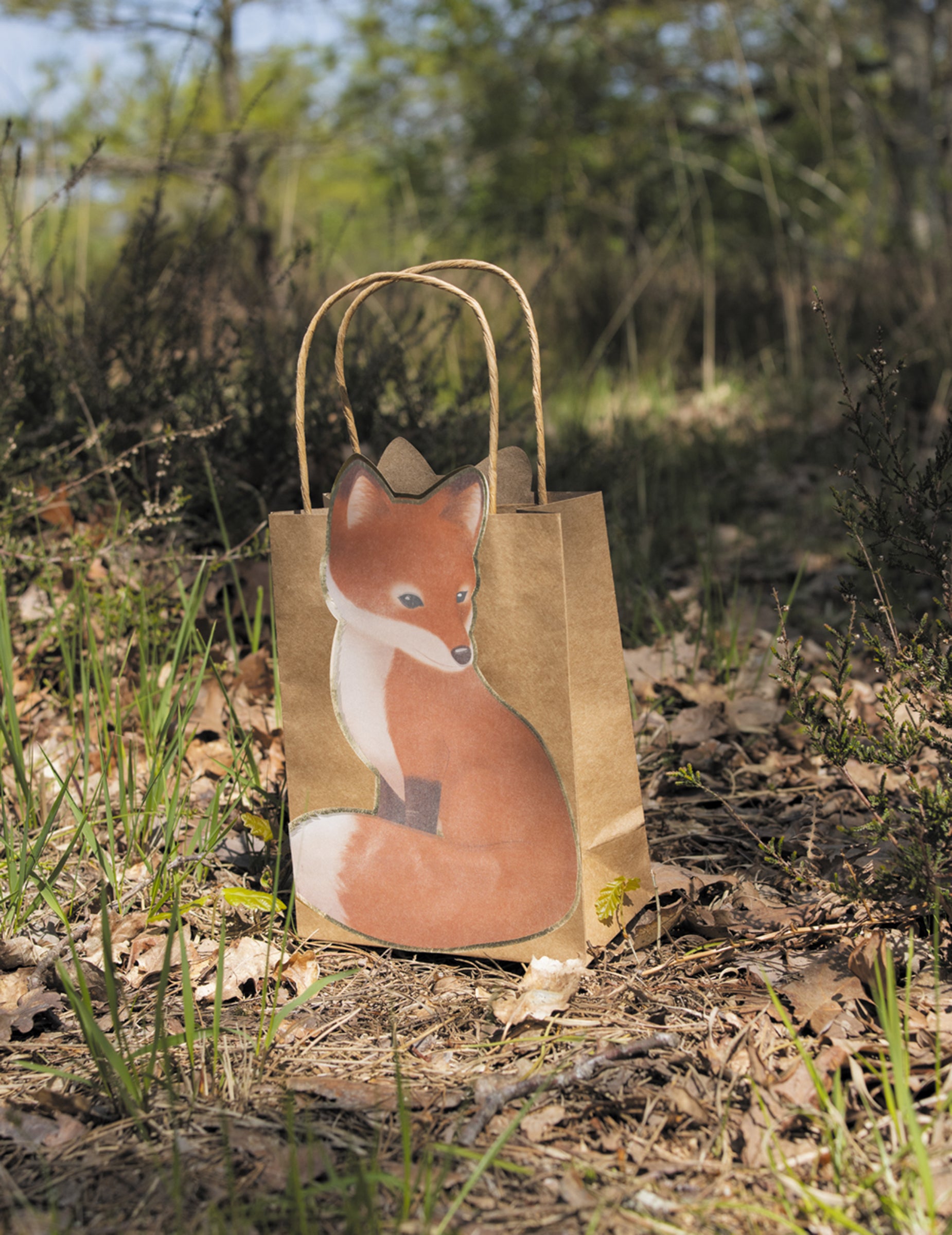 Mise en ambiance forestière du sac cadeau woodland renard
