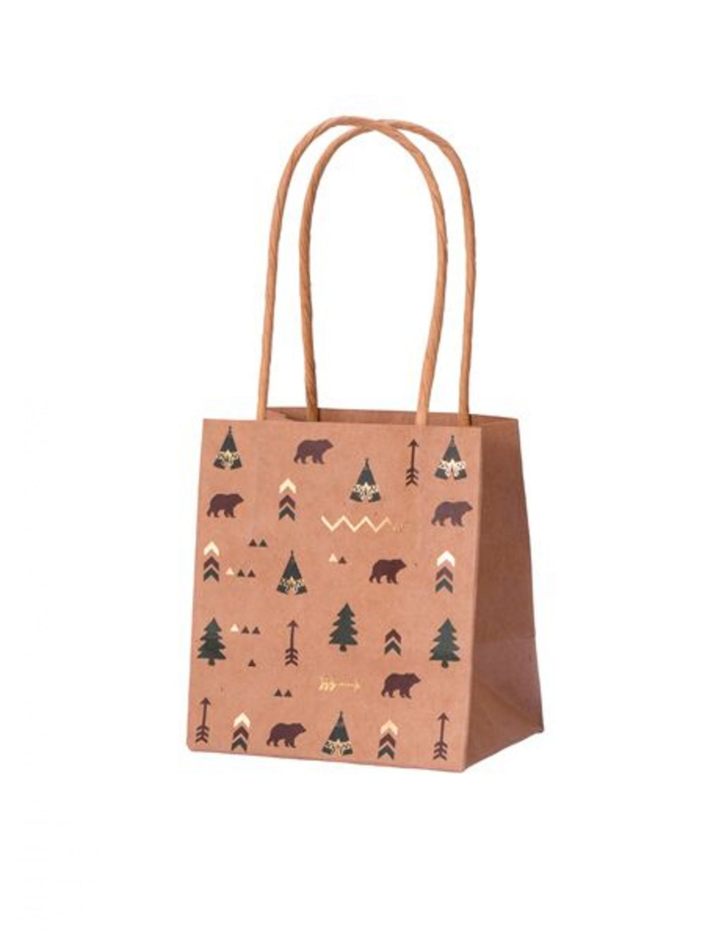 Sacs cadeaux indian forest thème tipi kraft vert marron et dorure