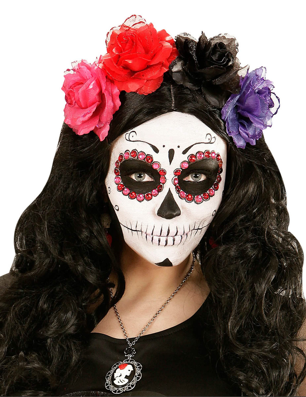 Strass Dia de los muertos felnőtt rózsaszín és piros