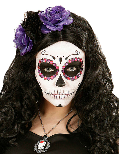 40 Strass Dia de los muertos pour adulte violets et roses