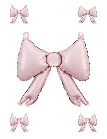 5 pasztellrózsaszín fólia lufi masnikkal, 25,5 x 25 cm