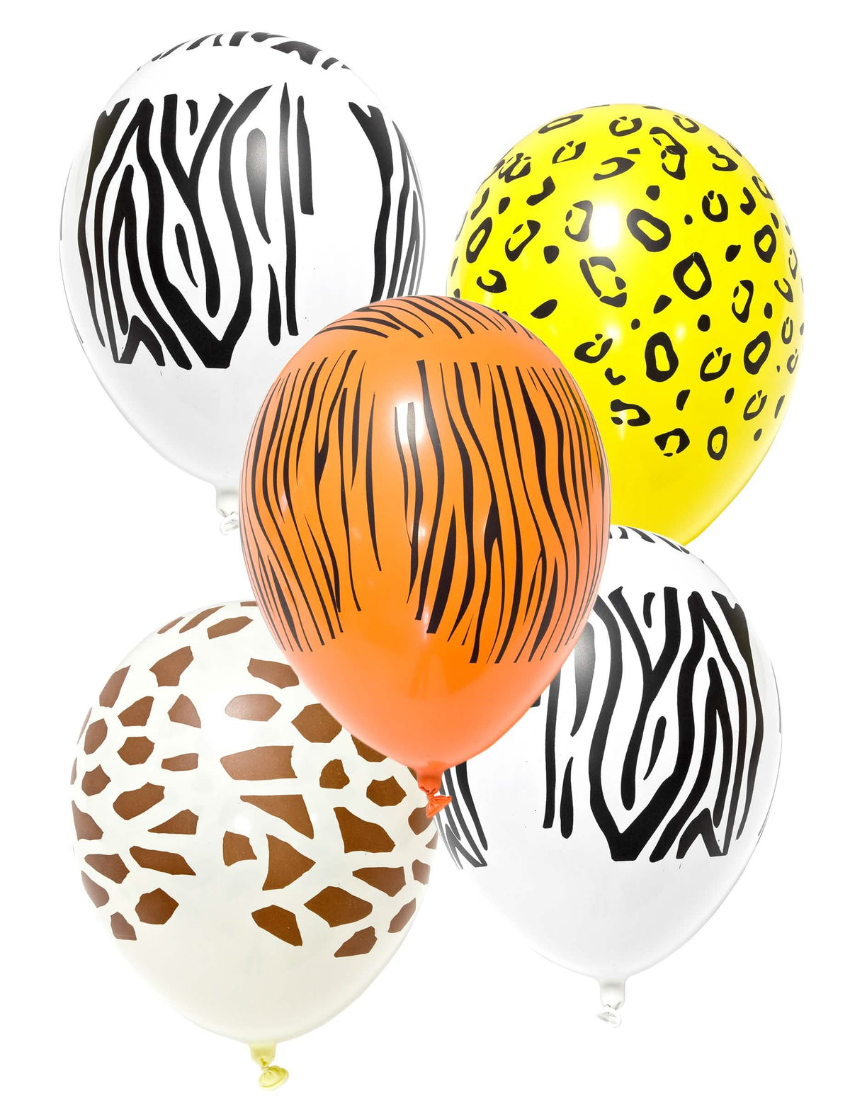 Szafari mintás nyomtatott latex lufik szavannaállatos bulira, többszínű, zebra, leopárd, tigrisek és zsiráf mintákkal