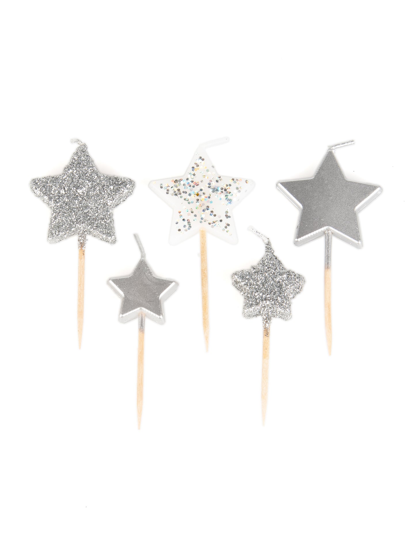 5 csillag alakú gyertya ezüst színátmenetes pengéken 7 cm csillogó