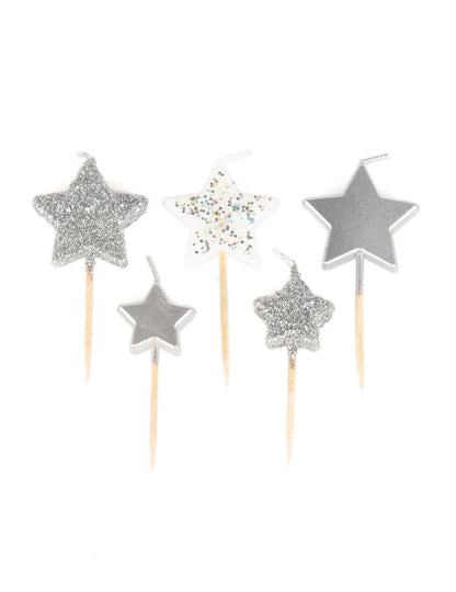 5 csillag alakú gyertya ezüst színátmenetes pengéken 7 cm csillogó