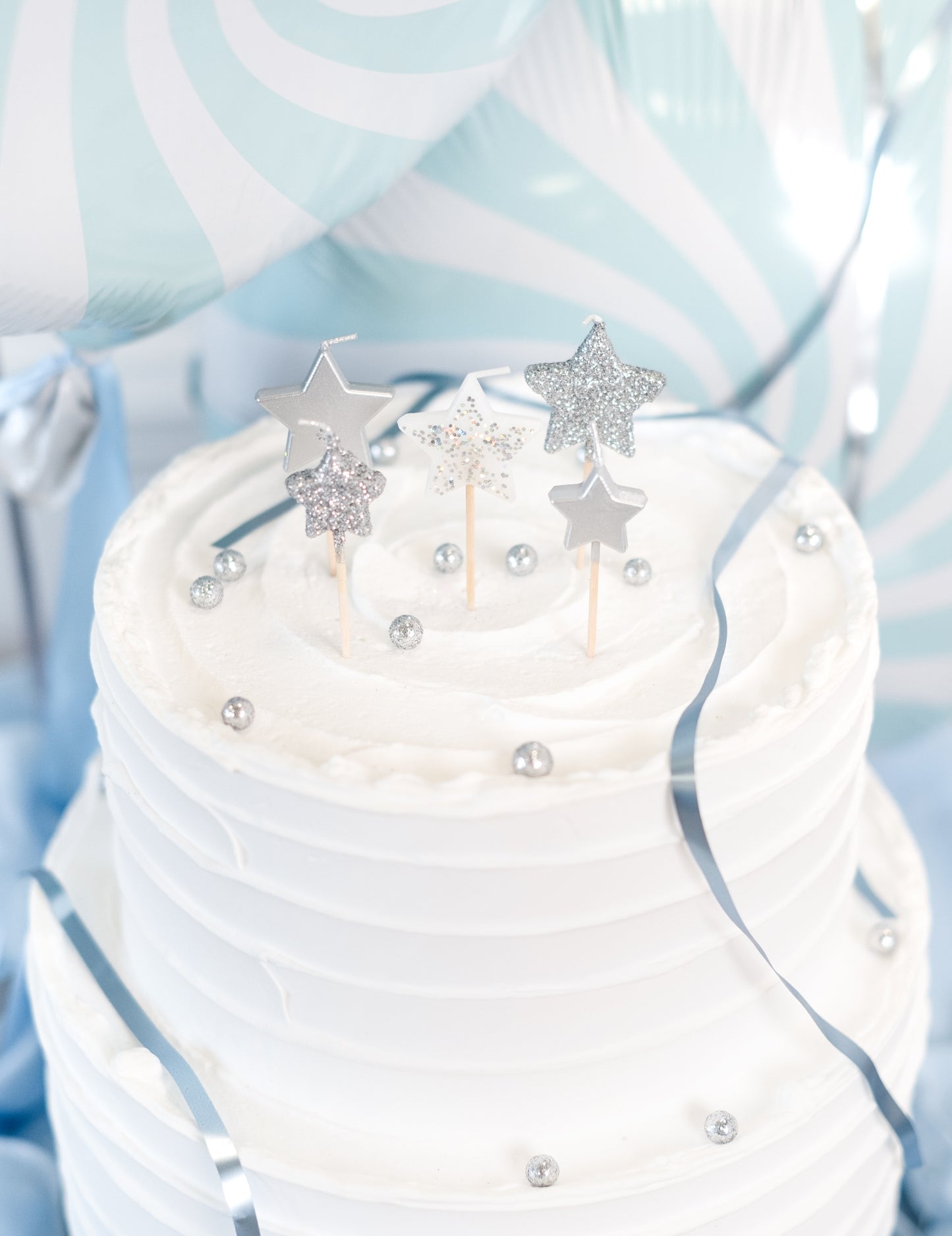 5 csillag alakú gyertya ezüst színátmenetes pengéken 7 cm csillogó