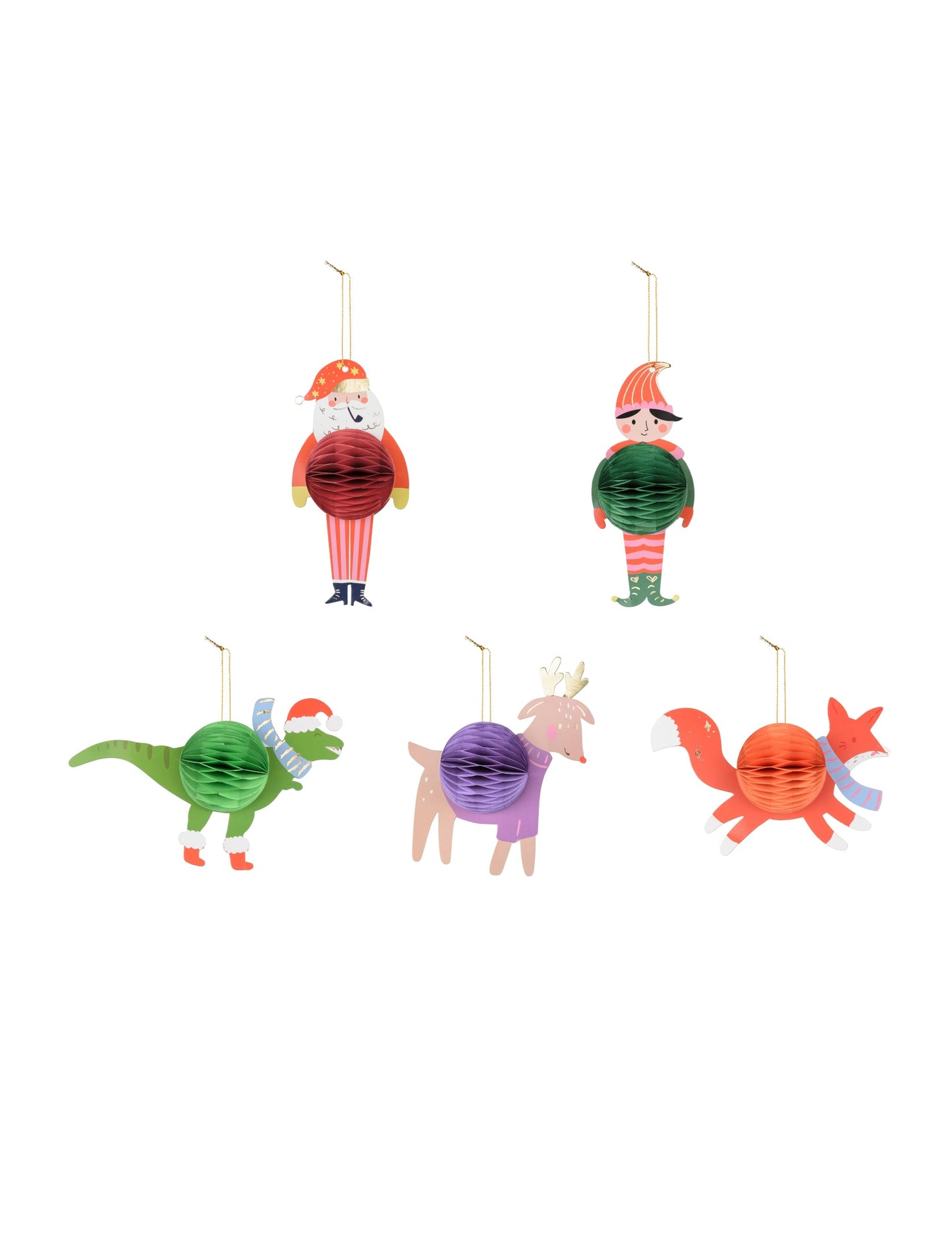 Décorations de sapin personnages de Noël pour la maison en papier alvéolé multicolore
