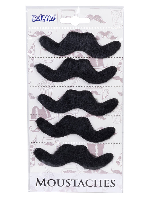 Moustaches adhésives pour adulte noires lot de 5