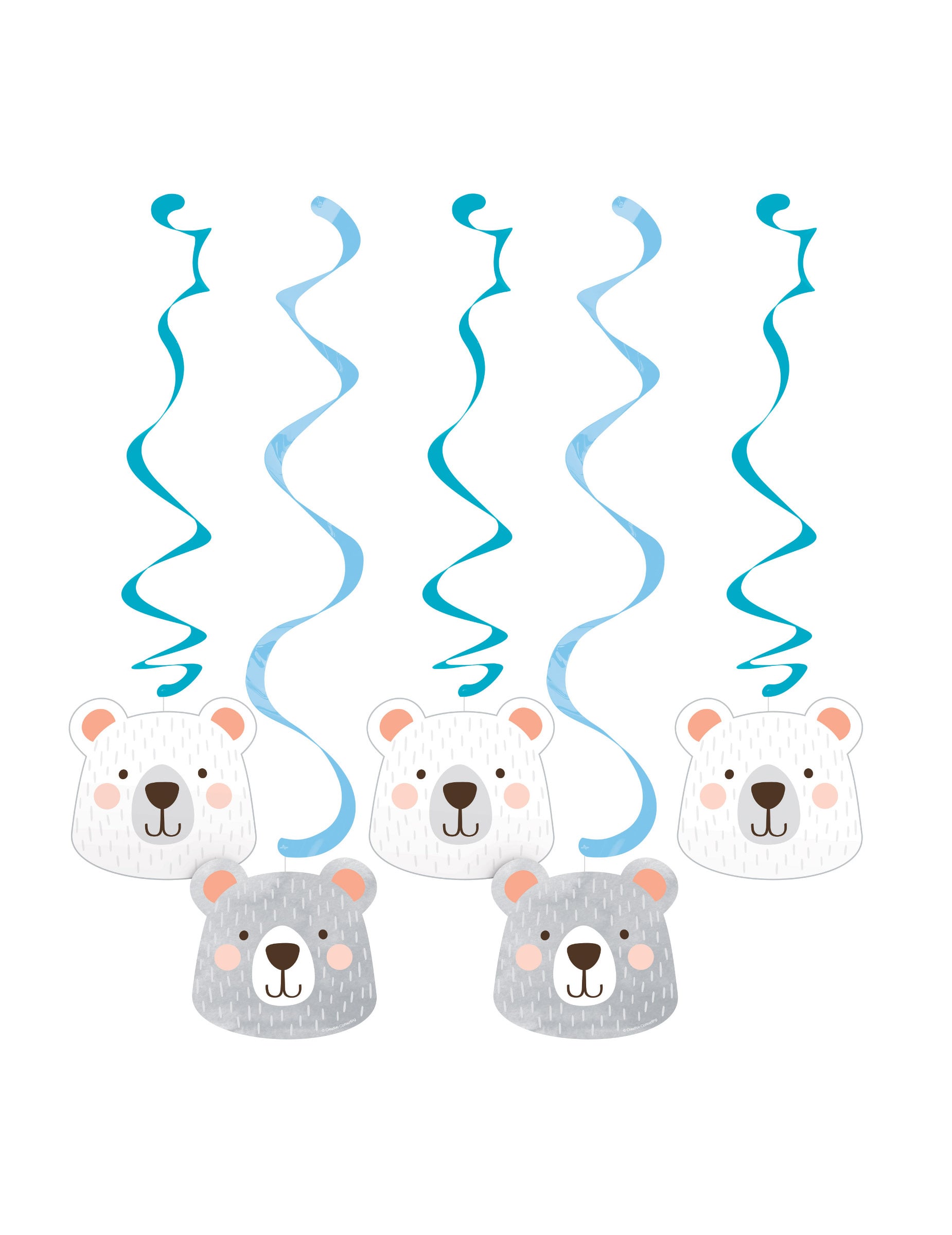 Suspensions en carton petit ours spirales pour baby shower bleu et blanc