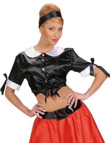 50-es évek szatén blúz rövid fekete-fehér 