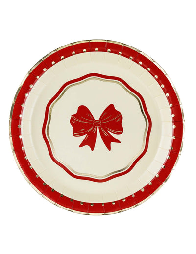 6 db Piros és bézs masnis tányér 18 cm