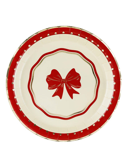 6 db Piros és bézs masnis tányér 18 cm