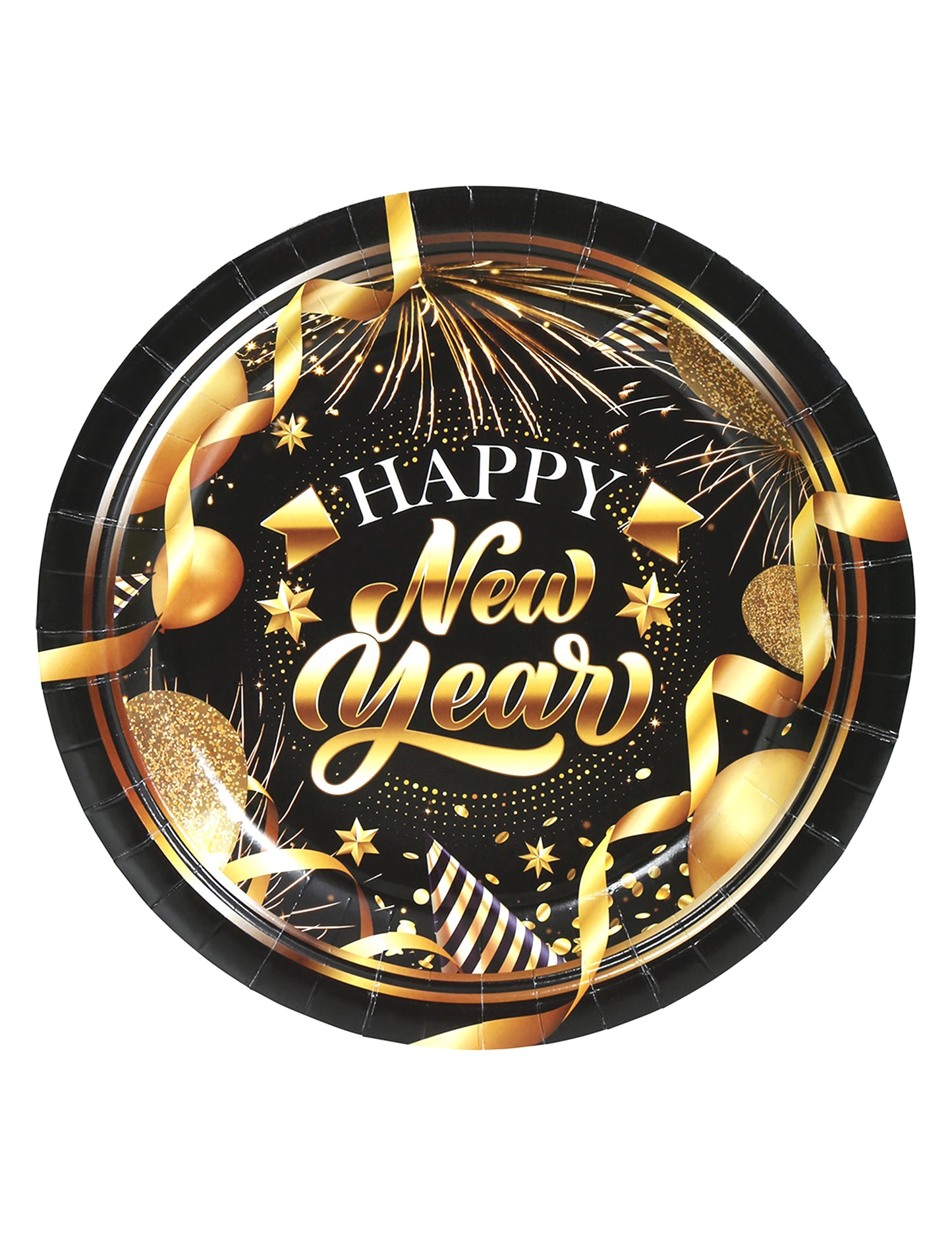 6 fekete és arany boldog új évet papírtányér 23 cm