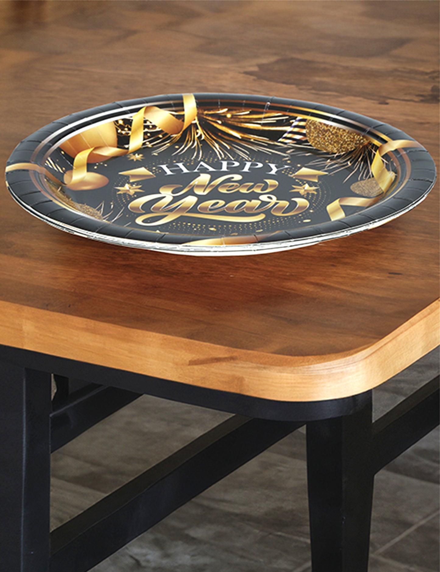 6 fekete és arany boldog új évet papírtányér 23 cm