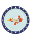 Assiettes en carton petit avion pour enfant bleu à étoiles dorées