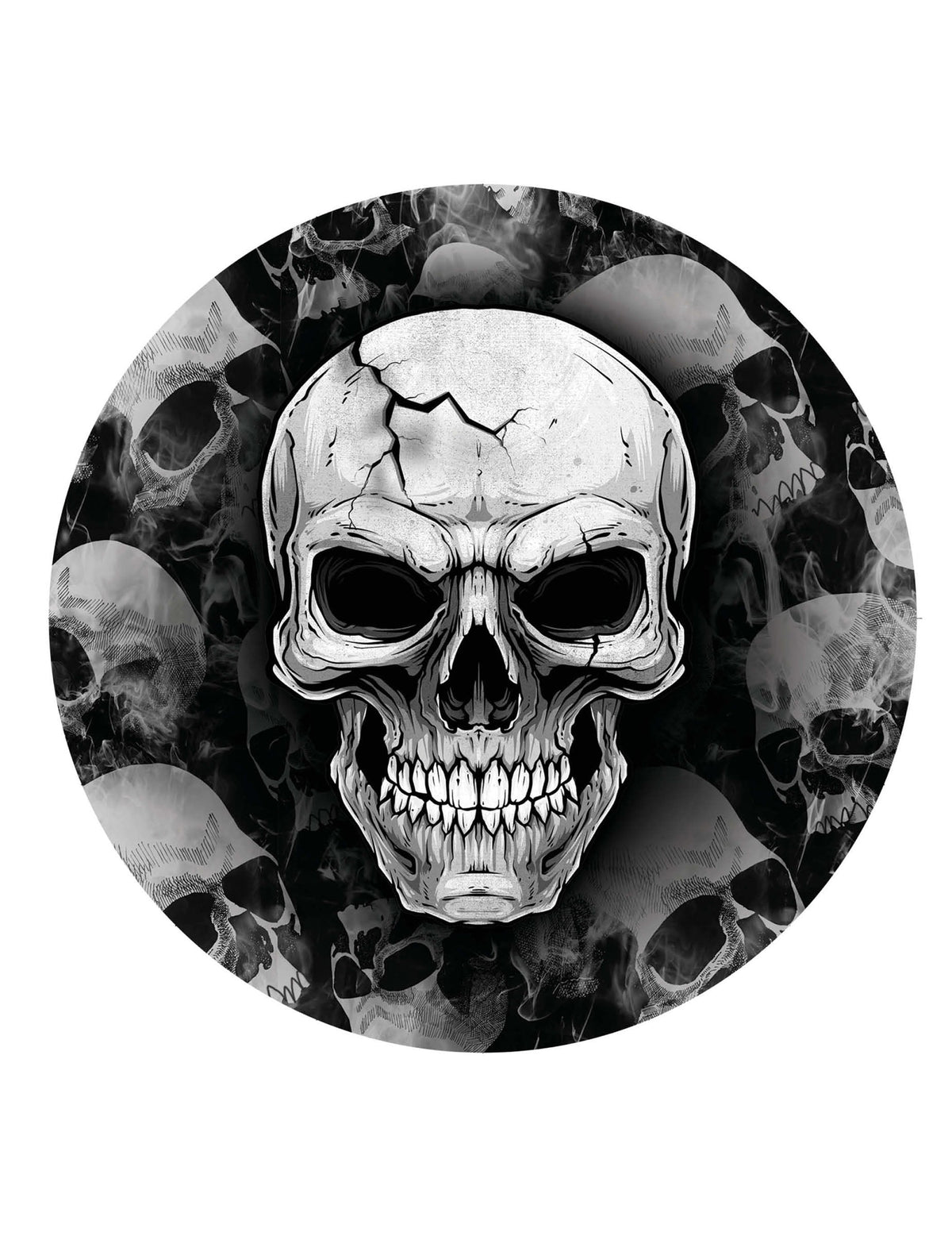 Assiettes tête de mort noir et blanc avec motif crâne fissuré
