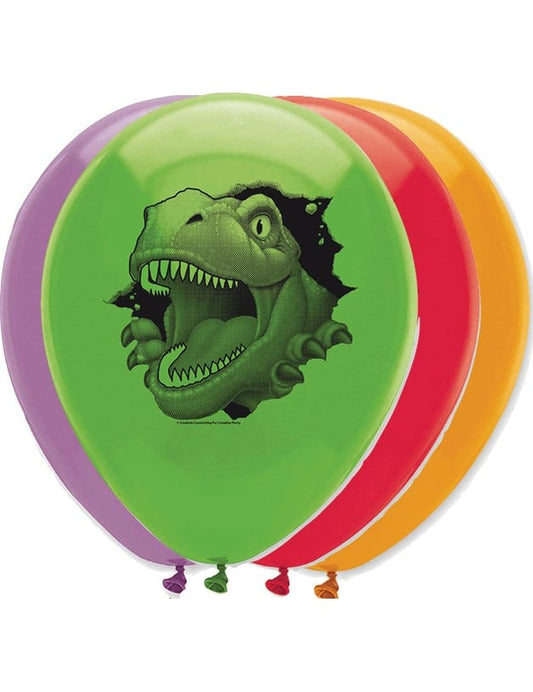 Ballons en latex Dinosaures pour anniversaire multicolores avec motif T-Rex