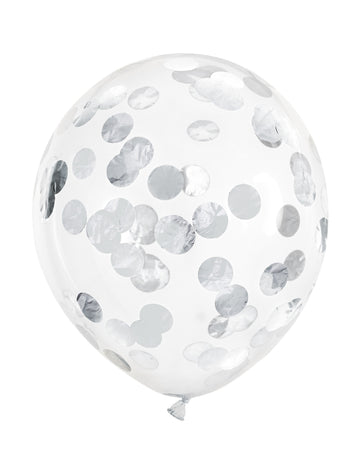 6 átlátszó lufi ezüst konfettivel 30 cm 