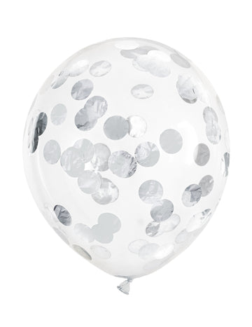 6 átlátszó lufi ezüst konfettivel 30 cm 