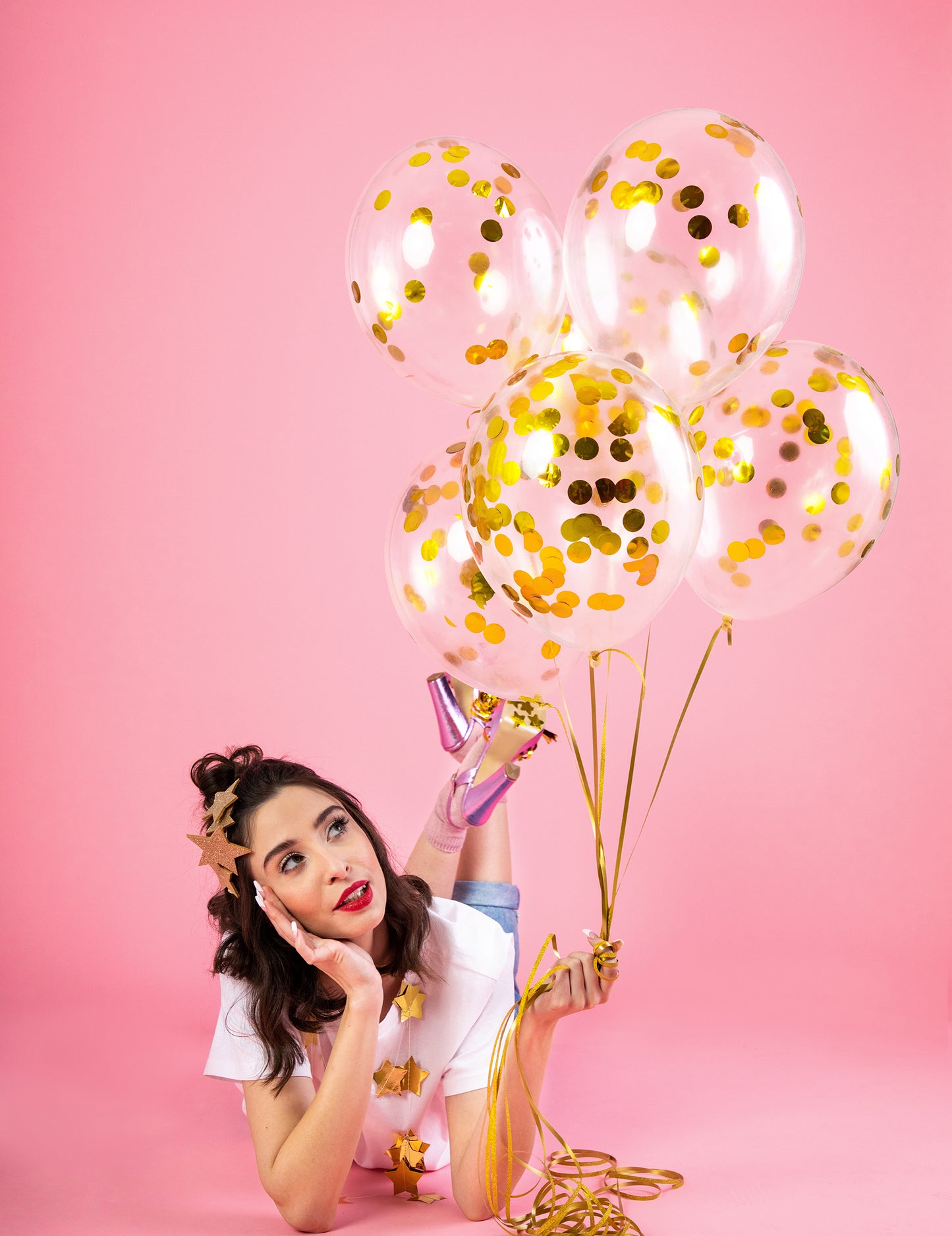 6 átlátszó lufi arany konfettivel 30 cm 