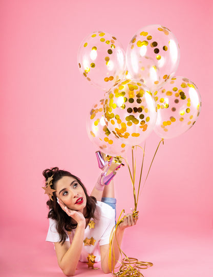 6 átlátszó lufi arany konfettivel 30 cm 