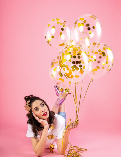 6 átlátszó lufi arany konfettivel 30 cm 