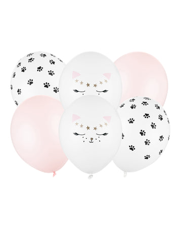 6 ballons en latex chats roses 30 cm décoration pastel