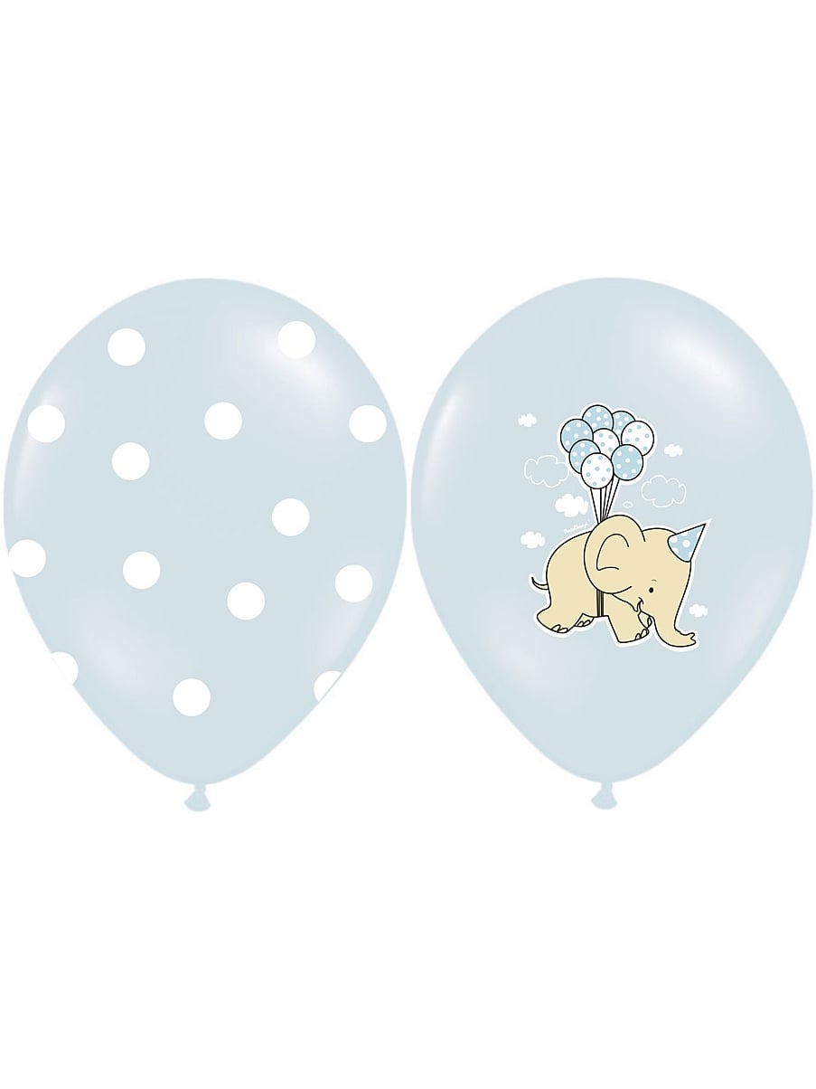 Ballons en latex éléphants bleus biodégradables à pois et motif éléphant