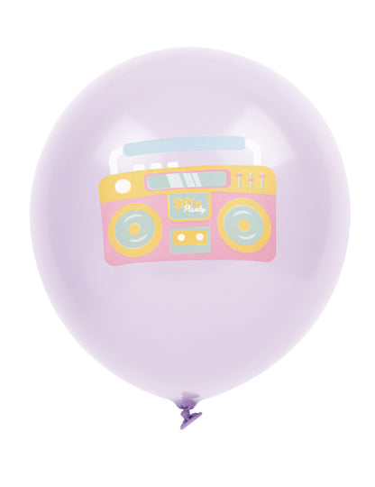 Détail du motif radio sur le ballon violet des 6 ballons en latex années 90