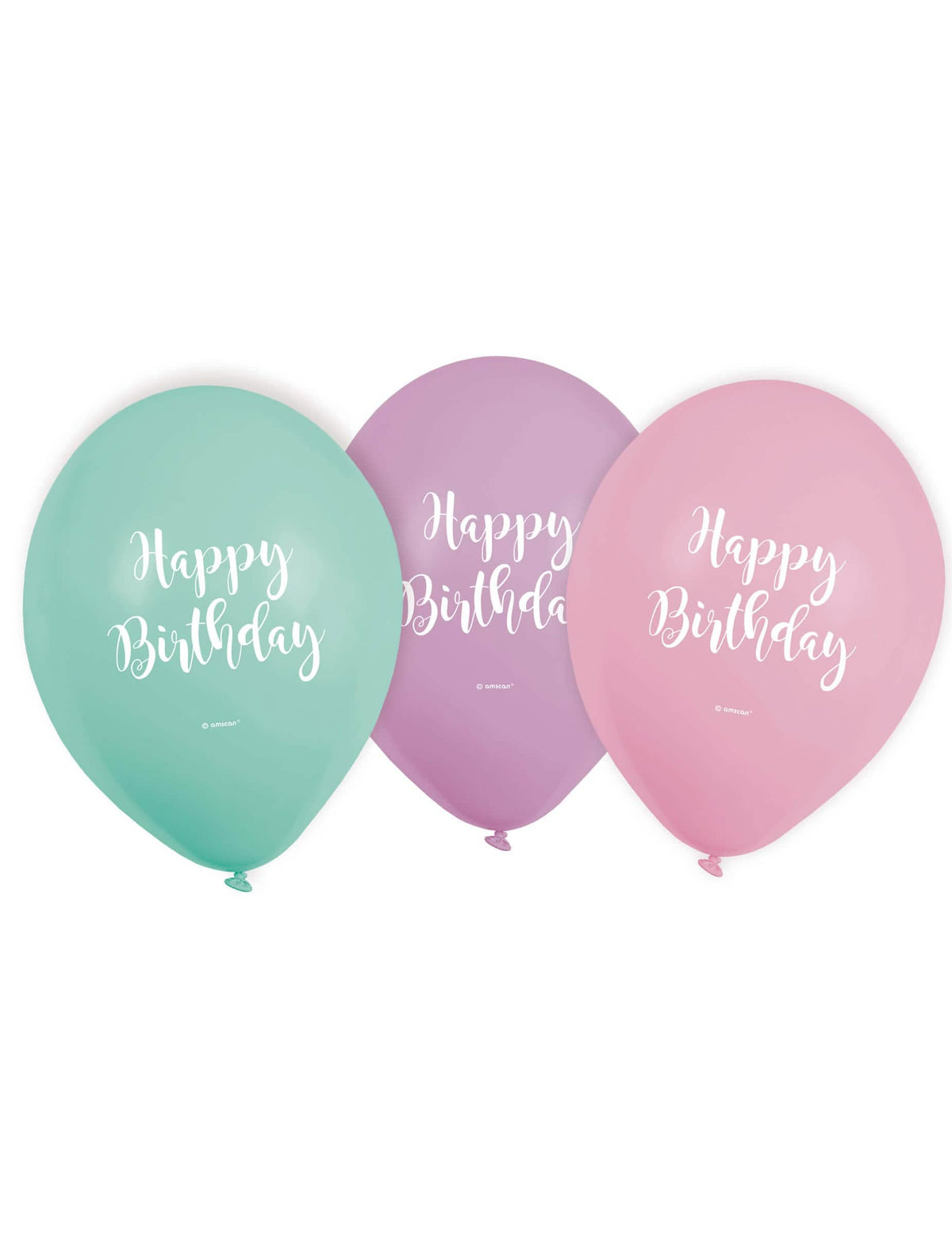 Latex lufik Happy Birthday pasztell rózsaszín, levendula és menta